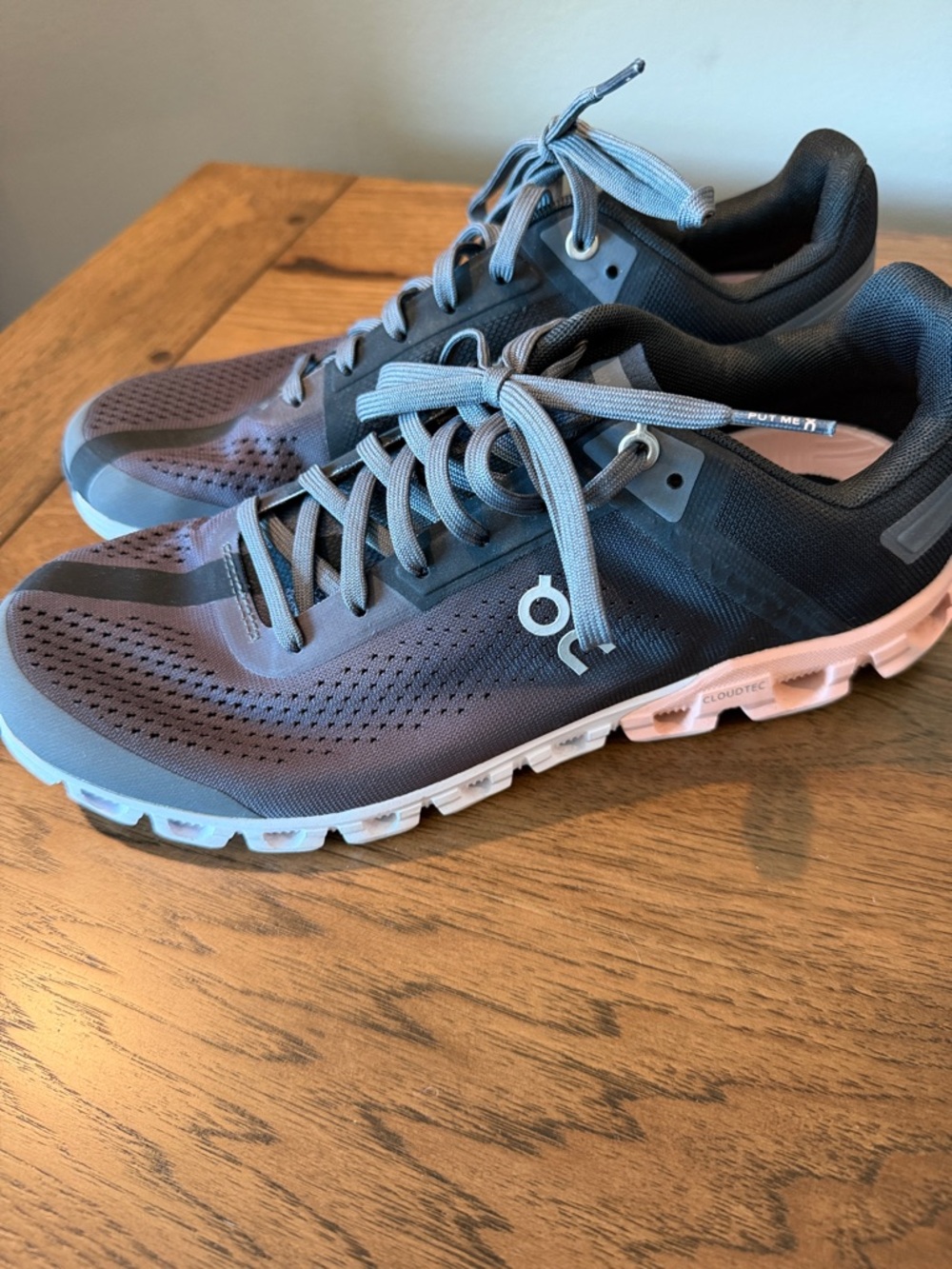 On Running Cloudflow Sneakers - Black with Pink Accents worn once.  9.5 women